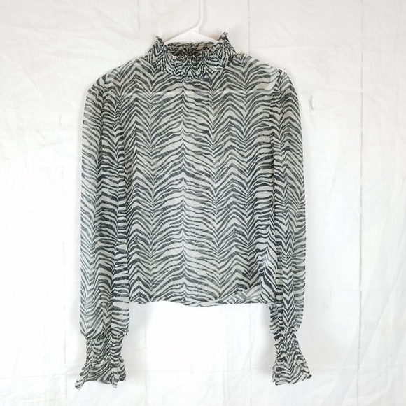 Blue Blush Tops - Blue blush sheer zebra print top